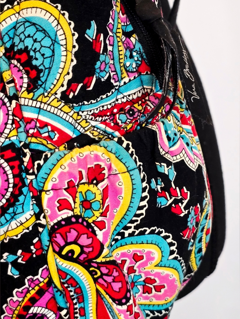 Vera Bradley Paisley Backpack Black Pink Blue Travel School Bag Quilted Cotton - Picture 7 of 14